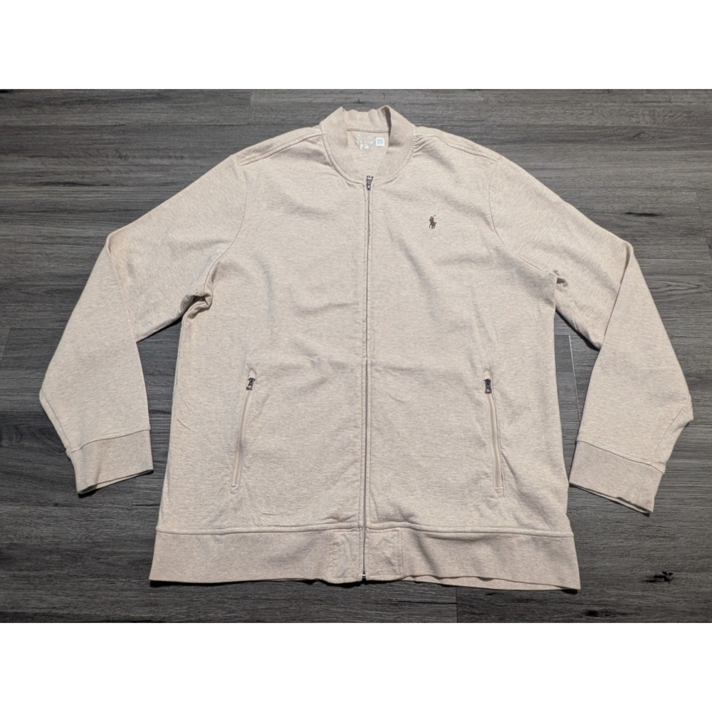 Polo Ralph Lauren Men's Tan 100% Cotton Full Zip Luxury Baseball Jacket Size 2XL